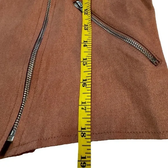 Lisa Robertson Size Small Brown Faux Suede Moto Jacket Coat Snaps Zippers NEW - Picture 13 of 15